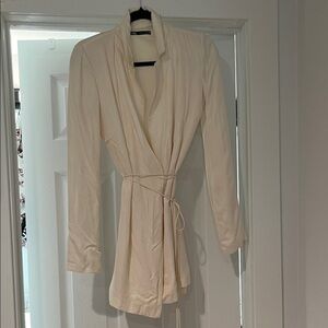Zara Super Sexy Satin Cream Mini Wrap Dress